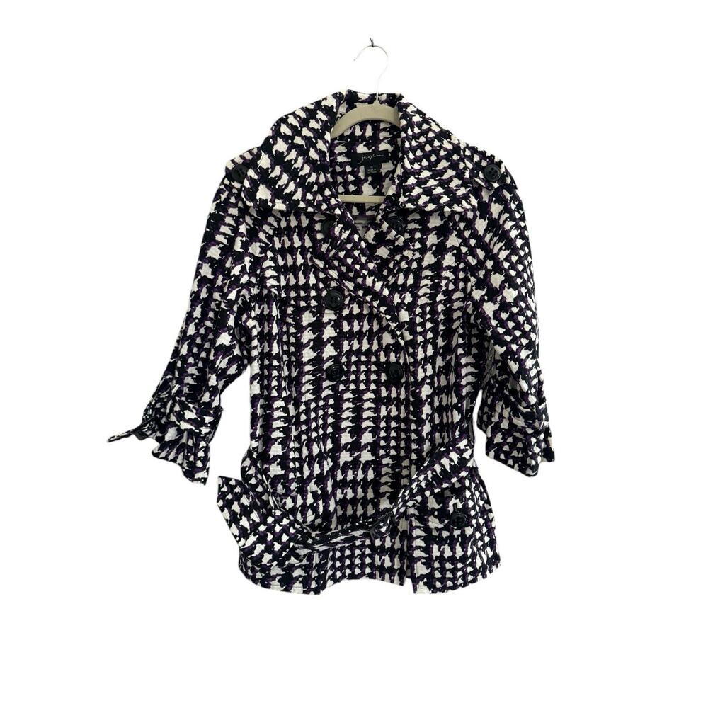 Josephine 10 Houndstooth Blazer Jacket Purple Black White Belt Button #3389